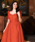 Orange Sweetheart Neck Linen Dress